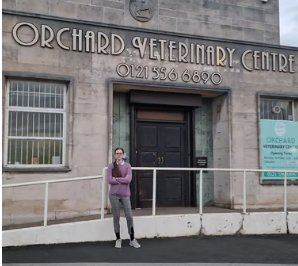 Lucy Hadley outside Orchard Veterinary Centre